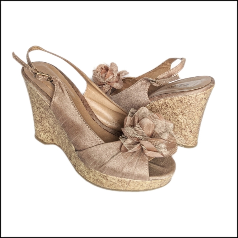 Lovely, Super Comfy Cork Wedges in a Tan Color, Size 6.5